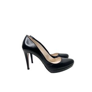 Prada Black Leather Platform Pumps, Size 38
